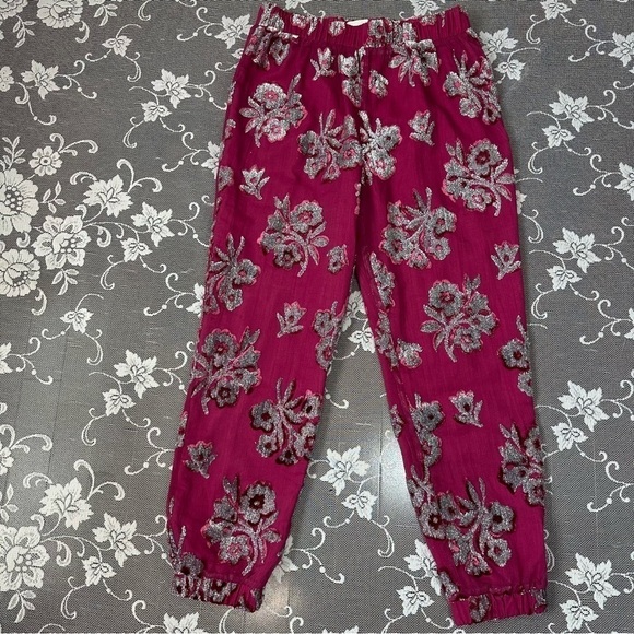 Juicy Couture Pomegranate Metallic Floral Lurex Jacquard Pants, Sz Medium - Picture 2 of 14